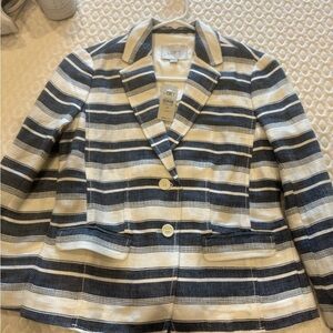 LOFT Women's Striped Blazer - Navy and White